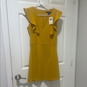 French Connection Mustard Ruffle Mini Dress